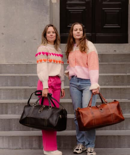 Cognac Leather Weekender Bag
